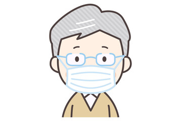 マスクをしている白髪のおじいちゃん