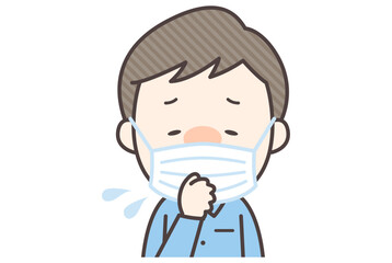 マスクをして発熱と咳をしている男性
