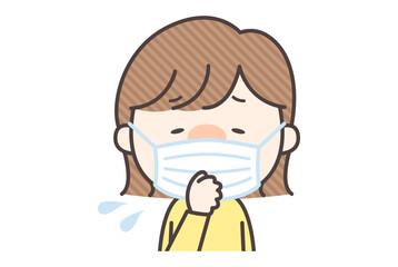 マスクをして発熱と咳をしている女性