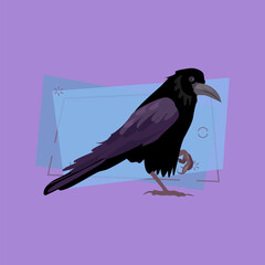 Black raven illustration. Bird, black, mystic. Nature life concept. Vector illustration can be used for topics like nature, animal world, encyclopedia