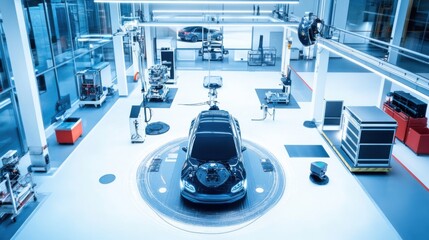 Fototapeta premium An autonomous vehicle testing facility, with self-driving cars and advanced sensor systems, Automotive style