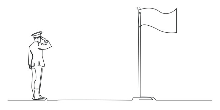 soldier saluting flag, continuous line art clip art preview