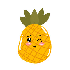 kawaii pineapple emoticon design element stock. Vector set of cute kawaii pineapple emojis. pineapples cartoon design isolated on white background