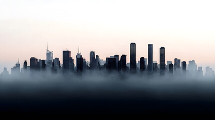 Obraz premium Mysterious Cityscape Drenched in Fog: Capture of Tall Buildings Shrouded in Atmospheric Enigma. Cost of Capital, Valuation, Interest Rate Concept