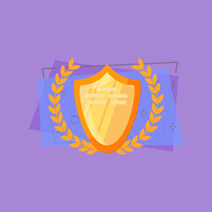 Golden shield illustration. Shield, metal, winner. Competition concept. Vector illustration can be used for topics like tournament, competition, winning