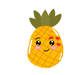 kawaii pineapple emoticon design element stock. Vector set of cute kawaii pineapple emojis. pineapples cartoon design isolated on white background