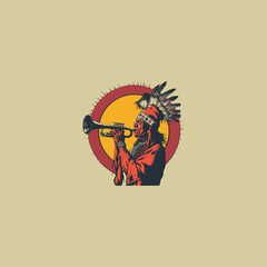 Indian warrior blew a trumpet design vector artwork