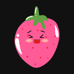 set of popular kawaii cartoon strawberry variant face expression design stock. Dancing, Smiling, Happy, Singing Tomato with Different Faces and Emotions