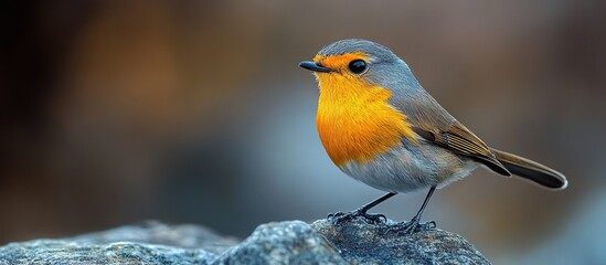 Fototapeta premium A Curious Robin Perched on a Rock