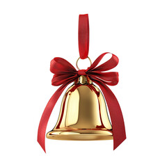 christmas bell with knotted red ribbon on transparent background