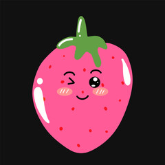 set of popular kawaii cartoon strawberry variant face expression design stock. Dancing, Smiling, Happy, Singing Tomato with Different Faces and Emotions