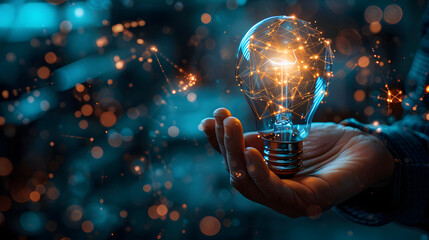 AI, Machine learning, Hands of robot and human touch on big data network, Brain data creative in light bulb, Science and artificial intelligence technology, innovation for futuristi