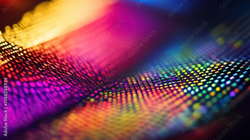 Poster an extreme close-up of a flexible organic light-emitting diode (oled) display pixel, showing vibrant