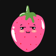 set of popular kawaii cartoon strawberry variant face expression design stock. Dancing, Smiling, Happy, Singing Tomato with Different Faces and Emotions