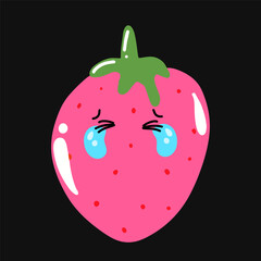 set of popular kawaii cartoon strawberry variant face expression design stock. Dancing, Smiling, Happy, Singing Tomato with Different Faces and Emotions
