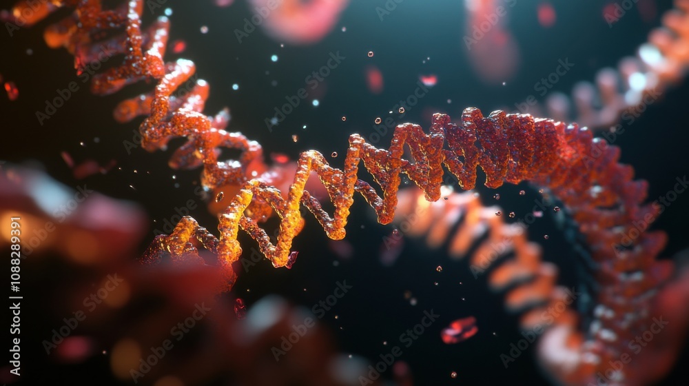 Poster an extreme close-up of a gene editing tool crispr-cas9 complex targeting specific dna sequences, gen