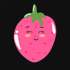 set of popular kawaii cartoon strawberry variant face expression design stock. Dancing, Smiling, Happy, Singing Tomato with Different Faces and Emotions