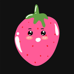 set of popular kawaii cartoon strawberry variant face expression design stock. Dancing, Smiling, Happy, Singing Tomato with Different Faces and Emotions