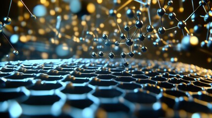 Obraz premium An extreme close-up of a graphene-based biosensor detecting biomolecules with high sensitivity, Graphene biosensor technology style, photo of