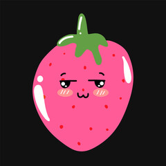 set of popular kawaii cartoon strawberry variant face expression design stock. Dancing, Smiling, Happy, Singing Tomato with Different Faces and Emotions