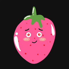 set of popular kawaii cartoon strawberry variant face expression design stock. Dancing, Smiling, Happy, Singing Tomato with Different Faces and Emotions