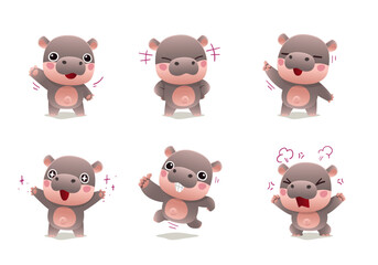 set of cute Animal cartoon baby Hippo mascot character	