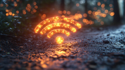 3D render of a white Wi-Fi icon symbol floating on an empty blue background, representing connectivity, communication, and digital access in a modern technological world