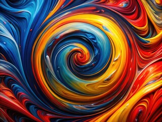 Vibrant Abstract Swirls in Red, Blue, Yellow, and Black Paint - Minimalist Art, Modern Decor, Colorful Backgrounds, Artistic Expression, Abstract Designs