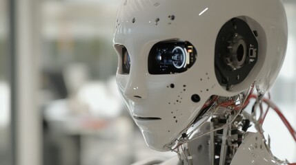 An extreme close-up of a humanoid robot's adaptive learning algorithm interface, showcasing machine learning and autonomous decision-making capabilities, Robotics technology style