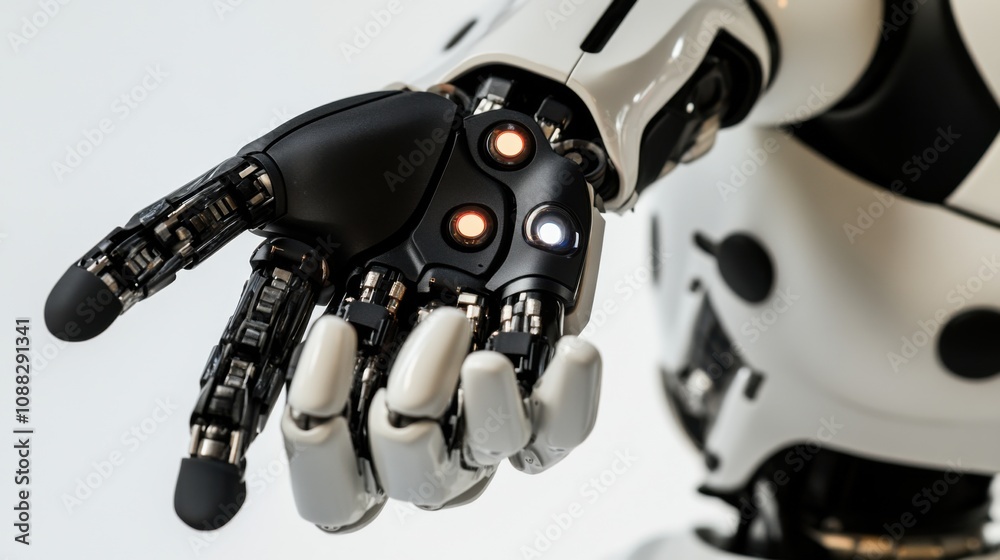 Fototapete An extreme close-up of a humanoid robot's advanced gesture recognition sensors, demonstrating precise motion detection and interactive capabilities, Robotics technology style