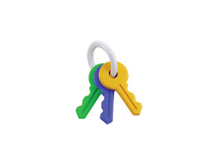 bunch of keys 3d icon, Realistic modern keys to new apartment, house, hotel room on ring flat vector illustration