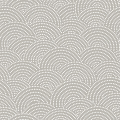 Fish-scale irregular mosaic background. Seamless Japanese style Half-circle grid dotted pattern. Oriental Asian wavy ornament. Abstract geometric monochrome vector texture. © Evgeniya Khudyakova