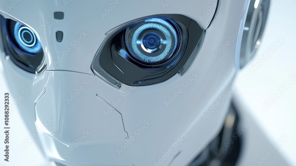 Leinwandbilder An extreme close-up of a humanoid robot's facial recognition camera system, demonstrating advanced biometric identification capabilities, Robotics technology style