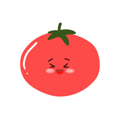 Flat Vector Cartoon Cute and Funny Tomato Character.Vector flat cartoon character illustration kawaii icon.Isolated on white background