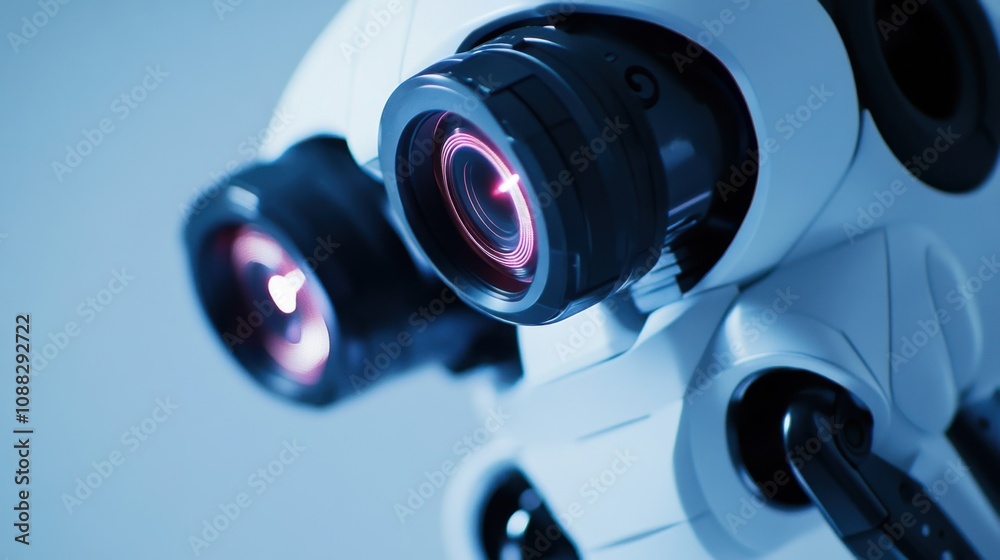 Poster an extreme close-up of a humanoid robot's infrared vision sensors, showcasing enhanced environmental