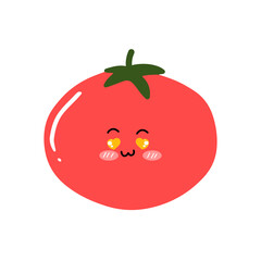 Flat Vector Cartoon Cute and Funny Tomato Character.Vector flat cartoon character illustration kawaii icon.Isolated on white background