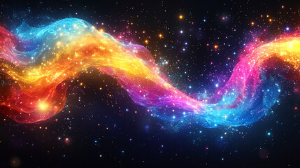 Obraz premium Abstract glowing neon wave on a dark background, symbolizing energy, motion, and futuristic technology with fluid lines and vibrant colors creating a dynamic, modern atmosphere