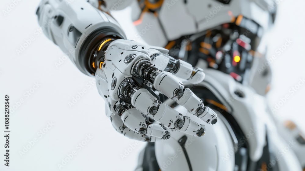 Aufkleber An extreme close-up of a humanoid robot's proprioceptive sensors on its limbs, demonstrating self-awareness and body positioning capabilities, Robotics technology style