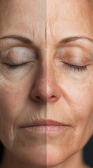 Aging and youthful skin comparison close-up