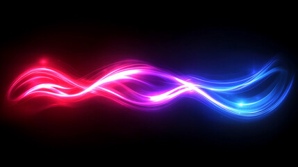 Abstract glowing neon wave on a dark background, symbolizing energy, motion, and futuristic technology with fluid lines and vibrant colors creating a dynamic, modern atmosphere