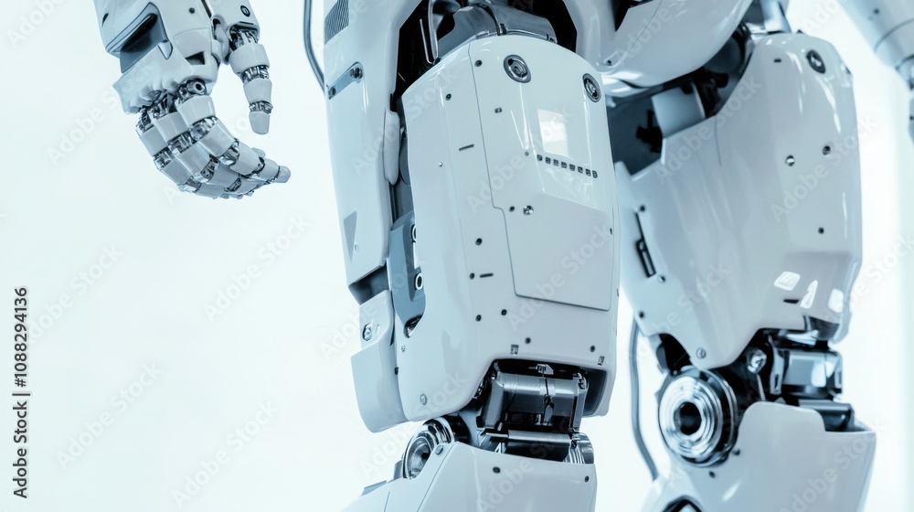 Aufkleber An extreme close-up of a humanoid robot's walking gait mechanism, showing bipedal locomotion and stability control, Robotics technology style