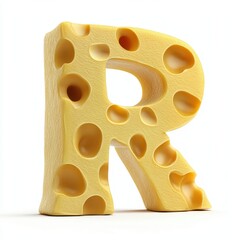 A stylized letter "R" made of cheese with holes, representing a playful food theme.