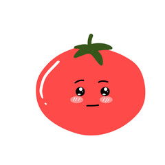 Flat Vector Cartoon Cute and Funny Tomato Character.Vector flat cartoon character illustration kawaii icon.Isolated on white background
