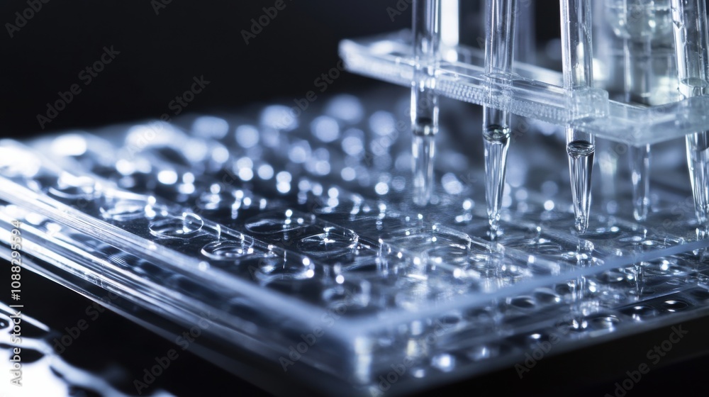 Aufkleber An extreme close-up of a microfluidic device manipulating tiny volumes of fluid for biomedical applications, Microfluidics technology style, photo of