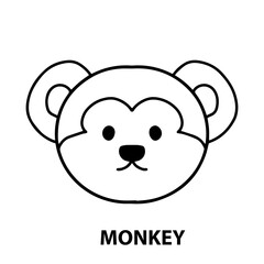 outline black color, handrawn head animal isolated on white background. hippo, cow, dog, monkey, tiger, bear, duck