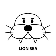 outline black color, handrawn head animal isolated on white background. hippo, cow, dog, monkey, tiger, bear, duck