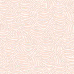 Fish-scale irregular mosaic background. Seamless Japanese style Half-circle grid dotted pattern. Oriental Asian wavy ornament. Abstract geometric monochrome vector texture. © Evgeniya Khudyakova