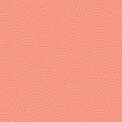 Fish-scale irregular mosaic background. Seamless Japanese style Half-circle grid dotted pattern. Oriental Asian wavy ornament. Abstract geometric monochrome vector texture. © Evgeniya Khudyakova