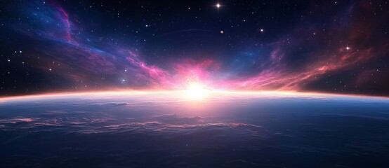 Fototapeta premium HDRI 360 Equirectangular Space Background with Nebula and Stars Environment Map, Spherical Panorama for Adobe Stock.