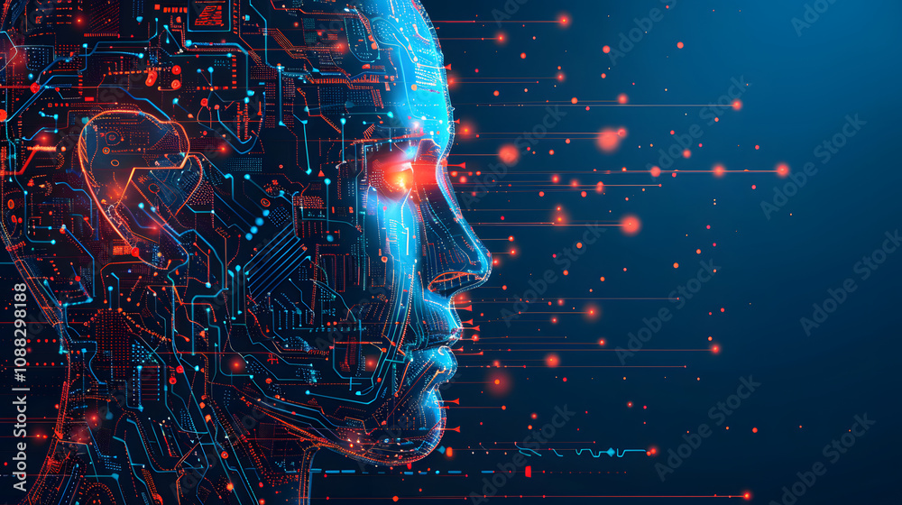 Poster artificial intelligence abstract background futuristic hitech style, technology concept design, mach